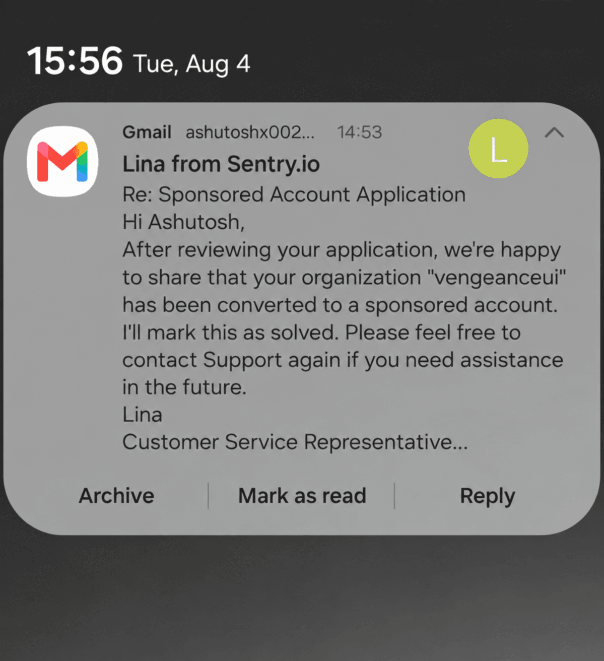 VengenceUI accepted into Sentry's Sponsored Account Program