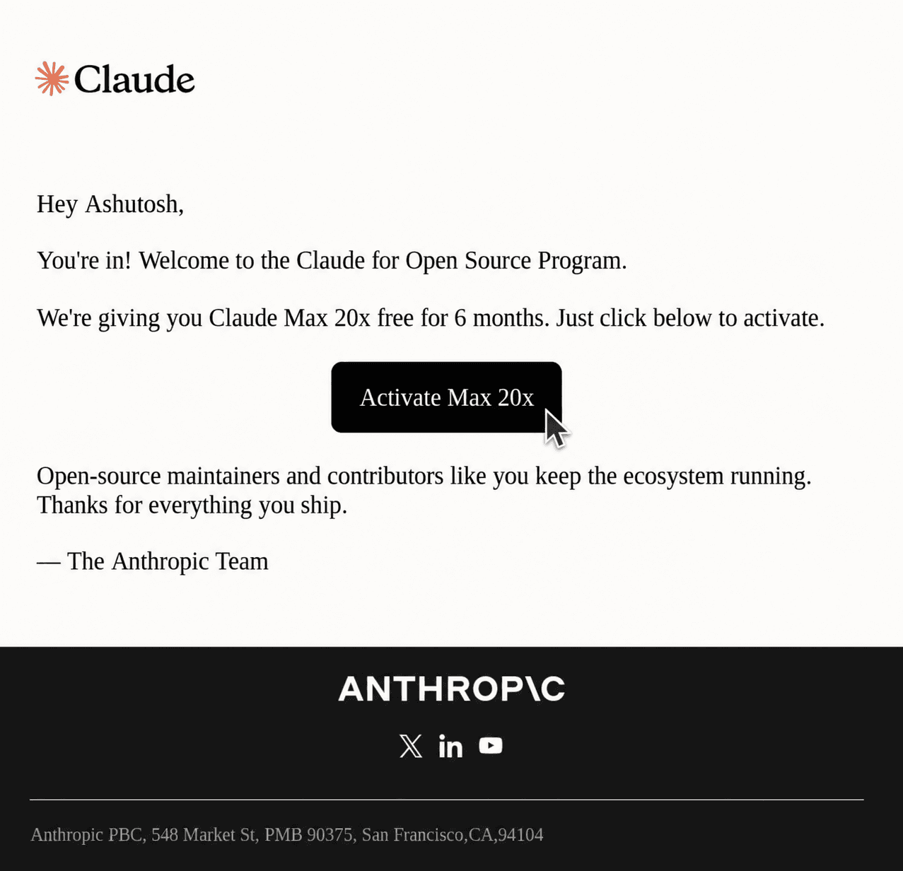 Accepted into the Claude for Open Source Program