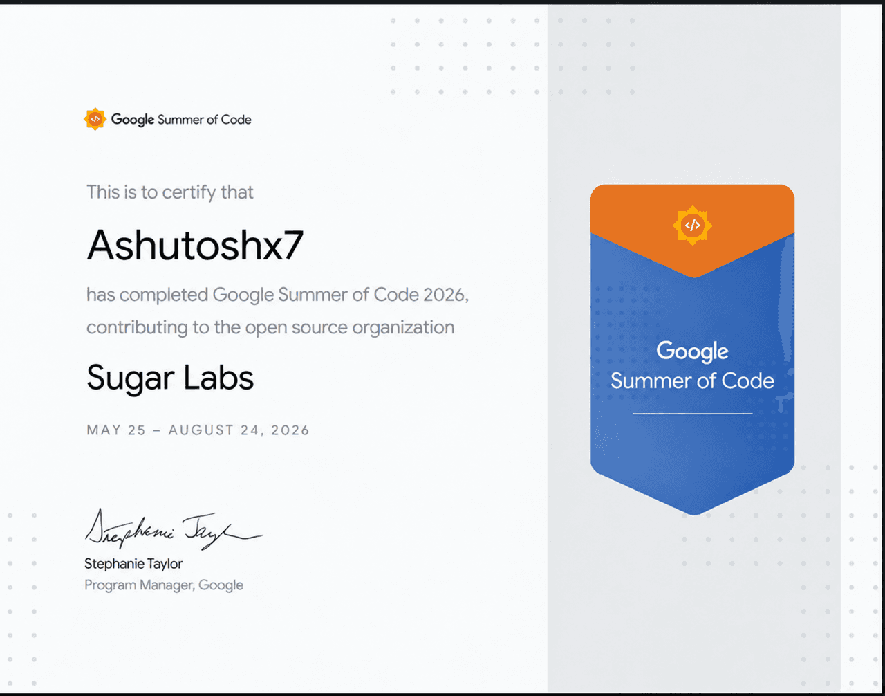 Completed Google Summer of Code 2026 with Sugar Labs