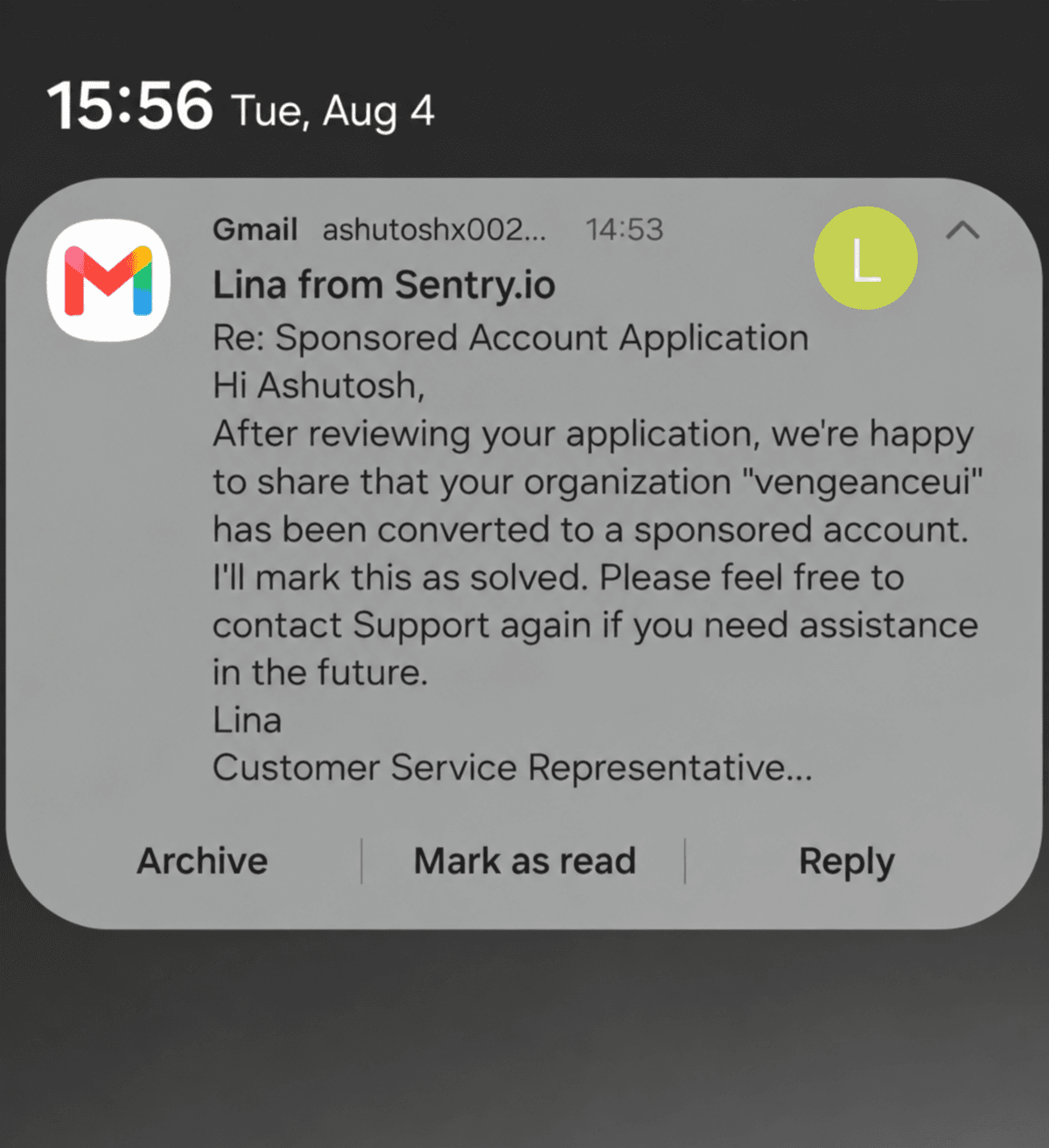 VengenceUI accepted into Sentry's Sponsored Account Program