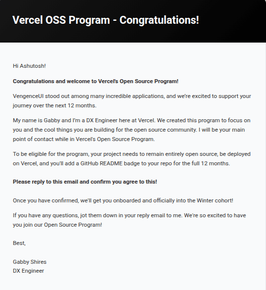 Accepted into Vercel Open Source Program